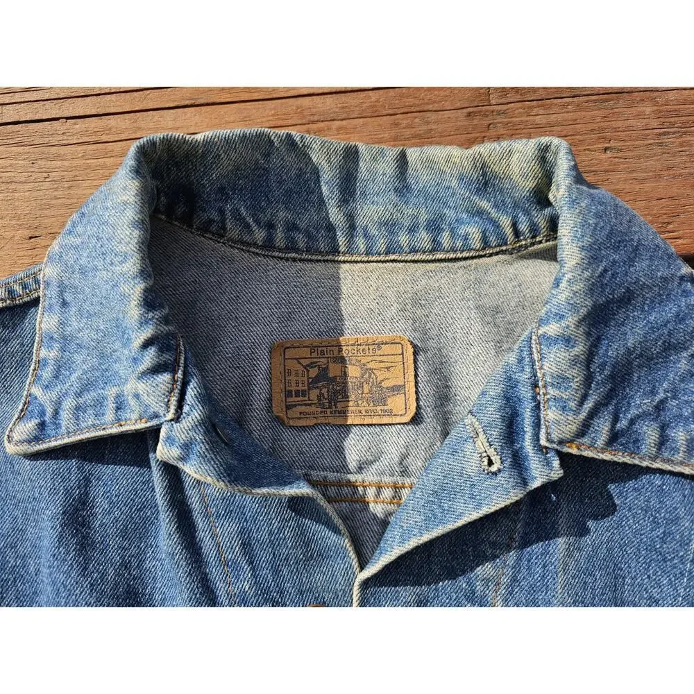 Vintage Plain Pockets Denim Jacket Grunge Trucker Type 3 Style Small Biker